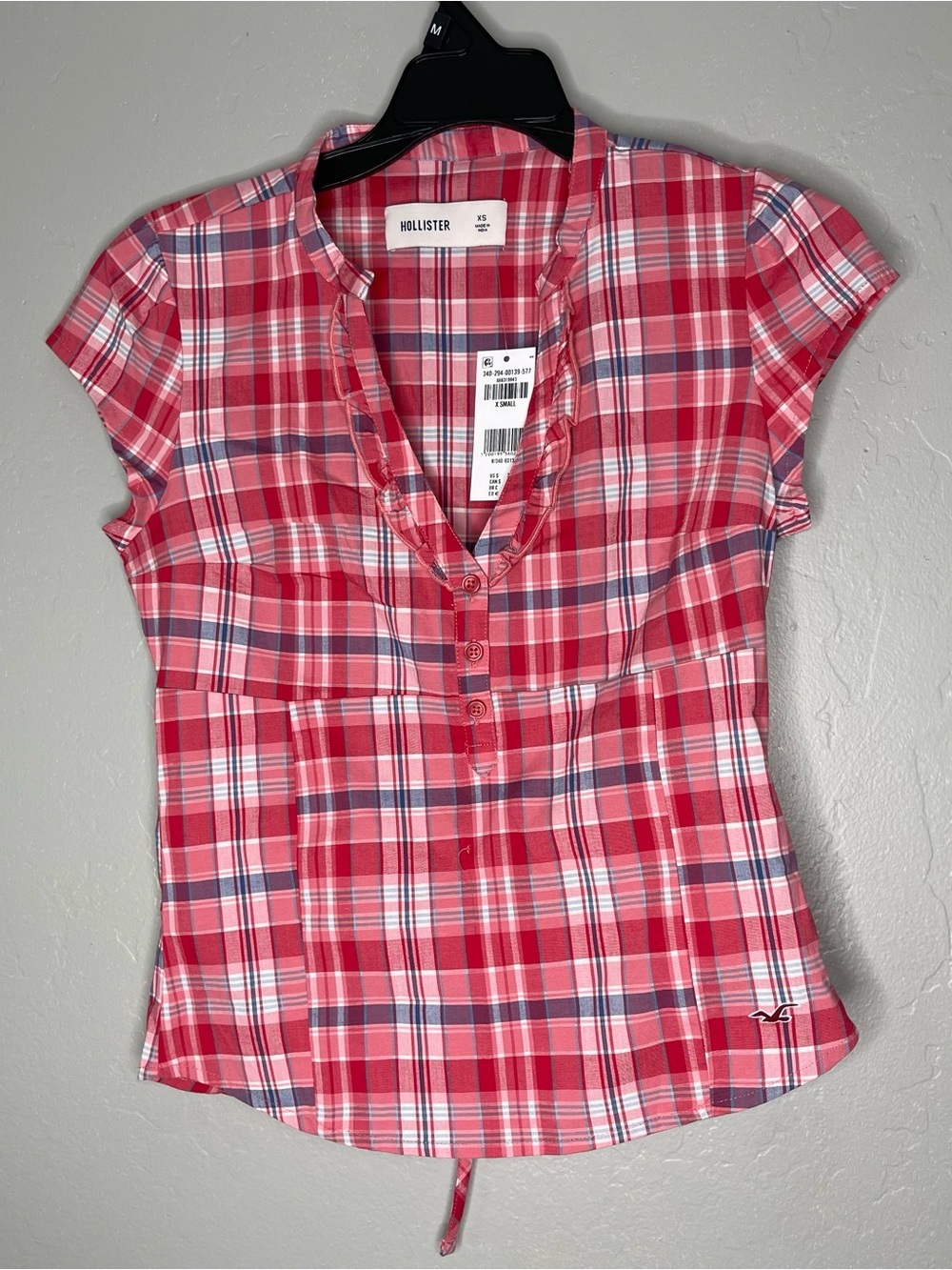 Hollister Women's Short-Sleeve Ruffle Henley Shirt